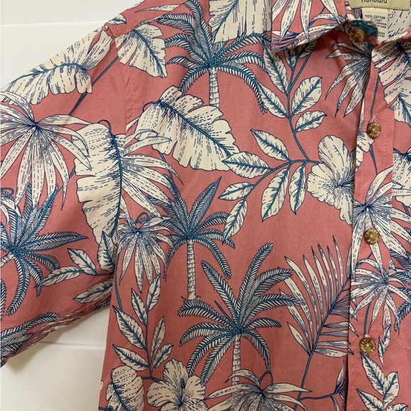 Cooke Street Honolulu Hawaiian Aloha Shirt Pink Blue Tropical Leaf | Men’s Small - Picture 3 of 5